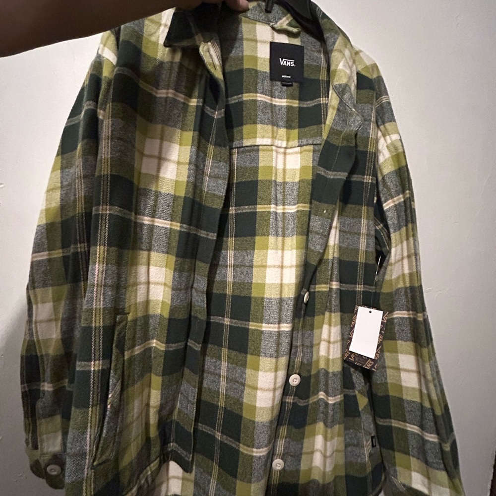 Vans Olive and White Plaid Shirt
